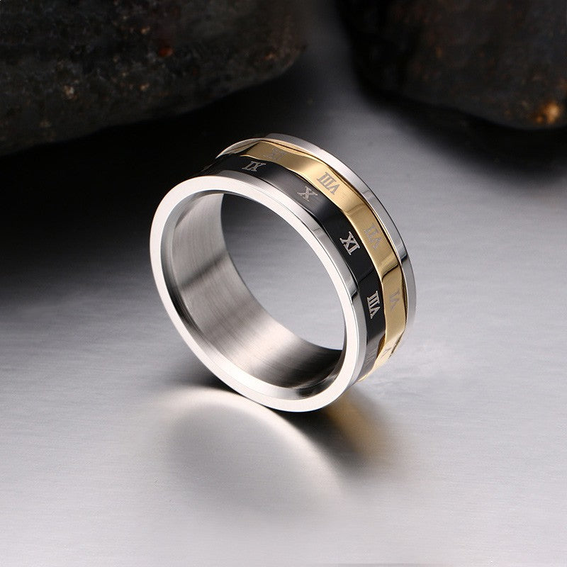 Roman numerals black ring stainless steel cool men ring cocktail wedding  jewelry