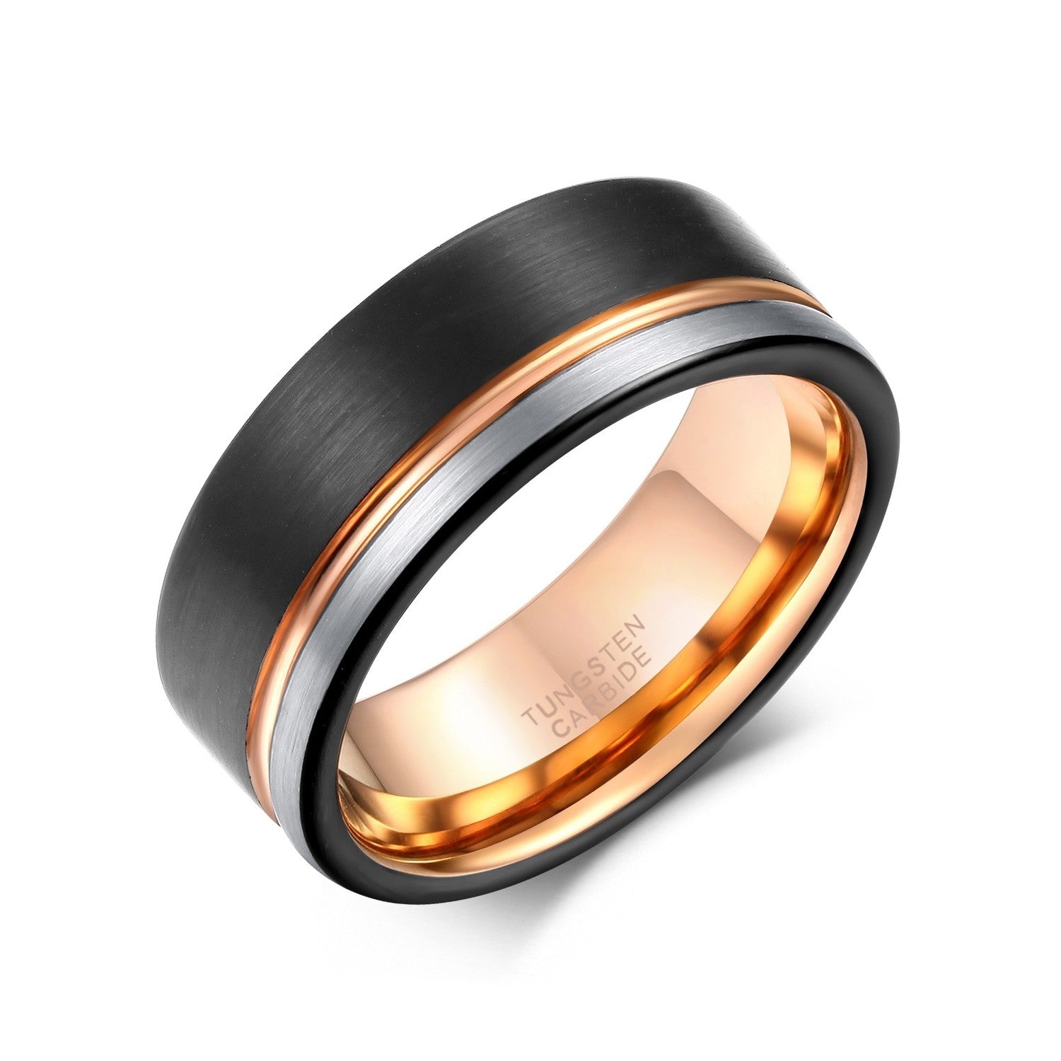 Rose Gold Tungsten, Tungsten Carbide, Mens Wedding Band,Engagement Ring, Promise Ring, Rings for Men, Anniversary Ring,Black Rose Gold Ring