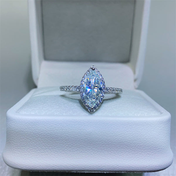 2 CT Marquise Cut Moissanite Micro-Pavé Engagement Ring