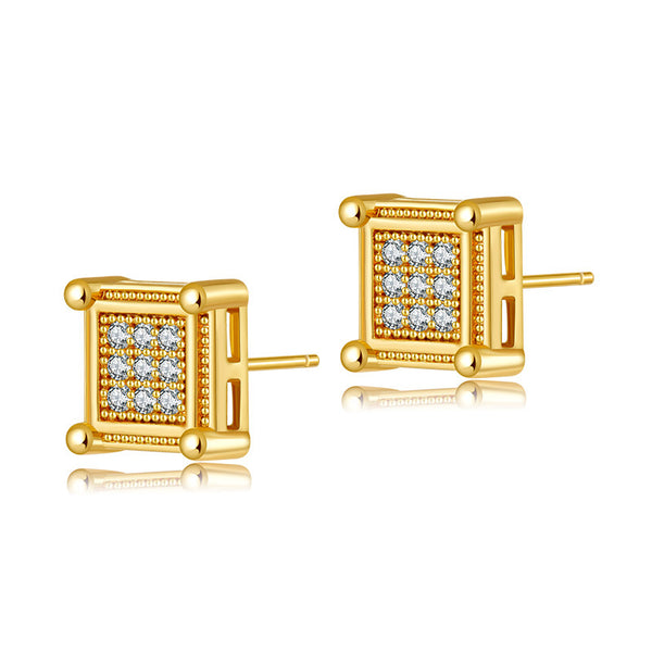 18K Gold Plated Copper Small Sugar Cube Stud Earrings with Zirconia