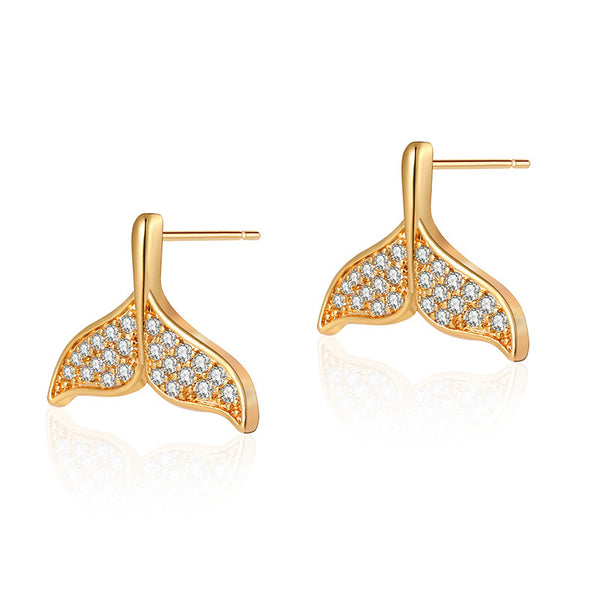 18K Gold-plated Copper Mermaid Stud Earrings with Zirconia