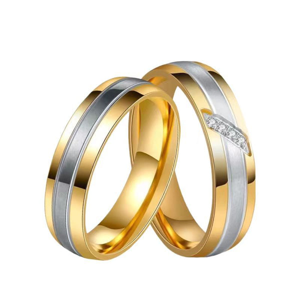 Tri-color Cheap Couple Rings Set in Stainless Steel/Titanium Steel