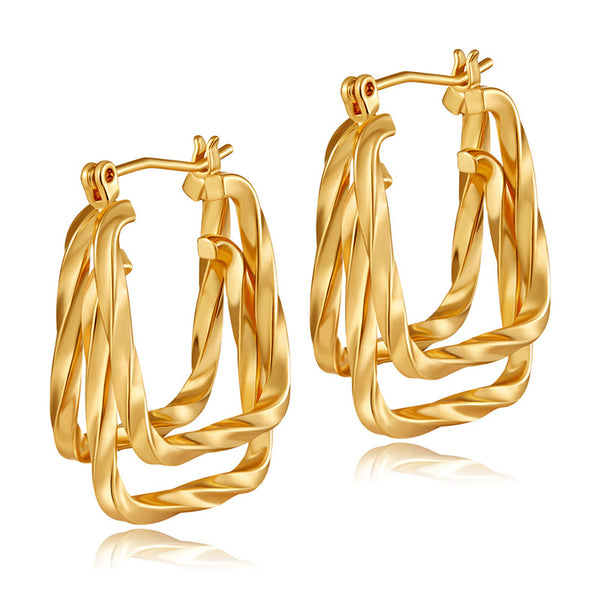 18K Gold Plated Retro Geometric Square Hoop Earrings