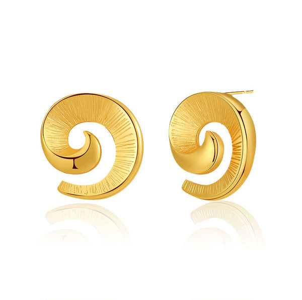 18K Gold Plated Horn Spiral Design Swirl Stud Earrings