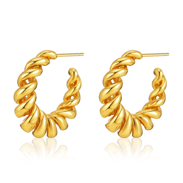 18K Gold Plated Copper Twisted C-Hoop Hollow Hoop Earrings