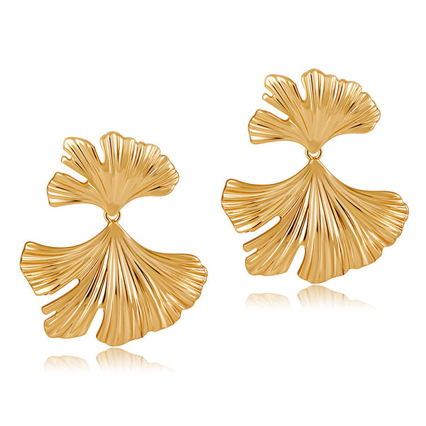 18K Gold Plated Copper Ginkgo Leaf Gold Skirt Earrings