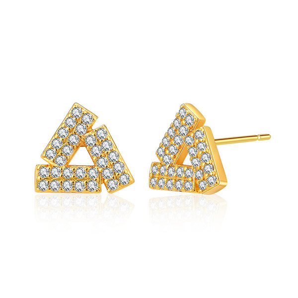 18K Gold Plated Geometric Triangle Zircon Stud Earrings