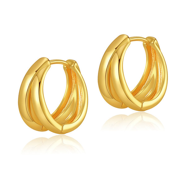 18K Gold-plated Copper Simple Business Double Hoop Earrings