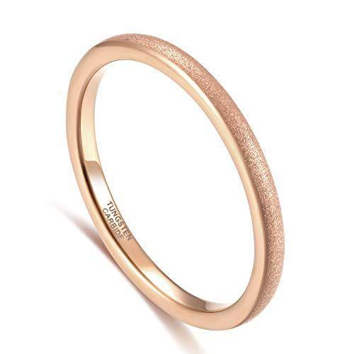 Rose Gold Wedding Bands Matte 2mm in Tungsten