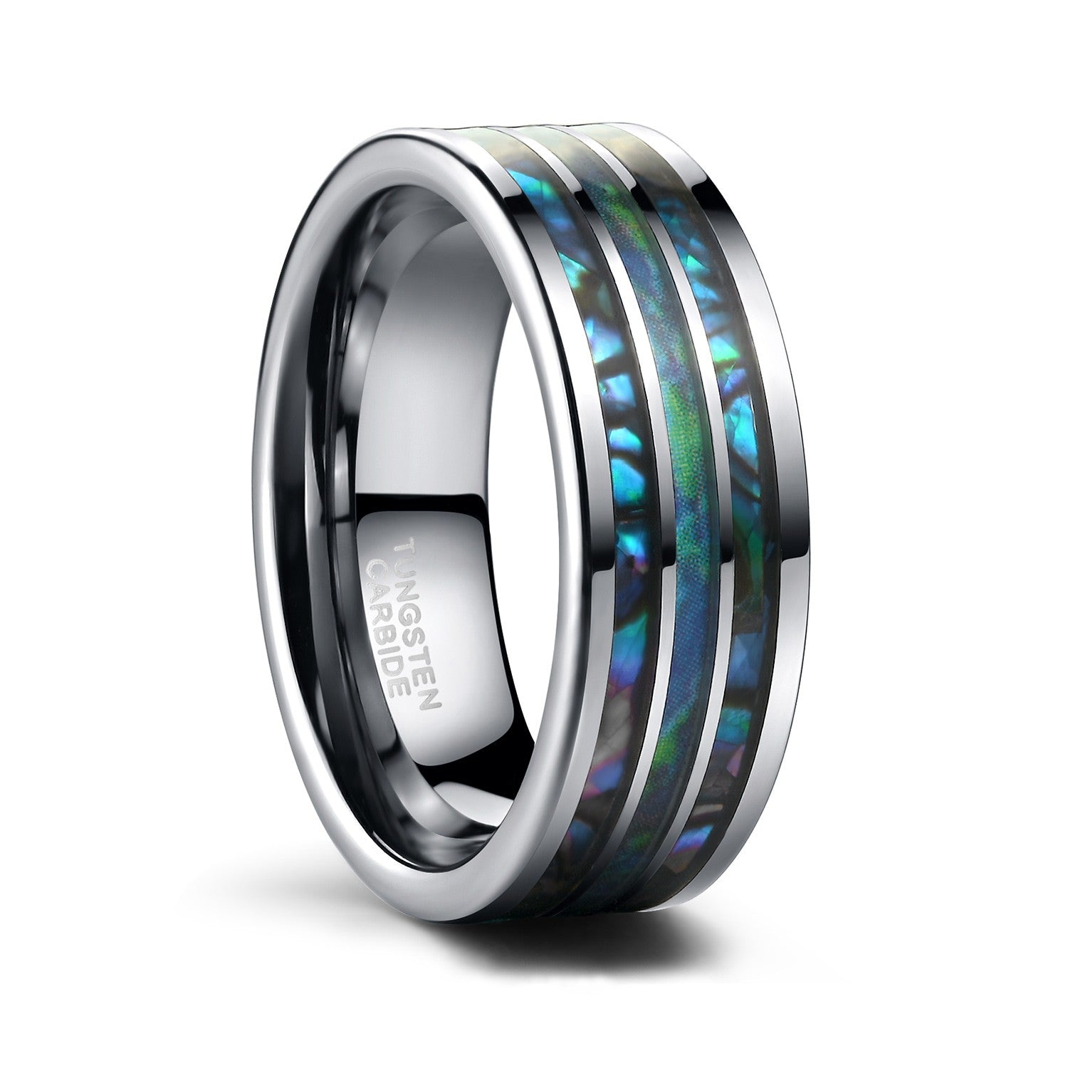 Tungsten Mens Wedding Bands Blue Opal and Abalone Shell Inlay – Findurings