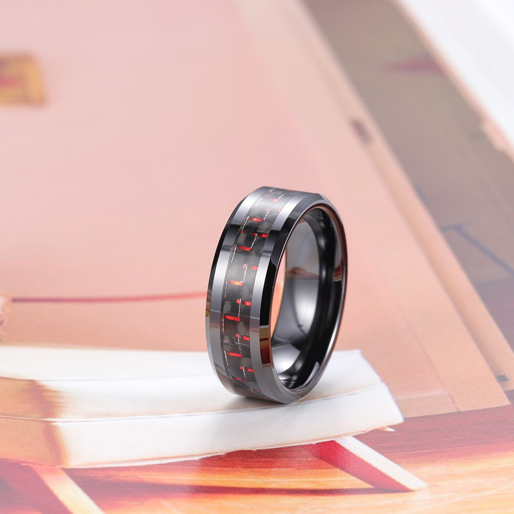 Mens Ceramic Wedding Rings with Red & Black Carbon Fiber – Findurings