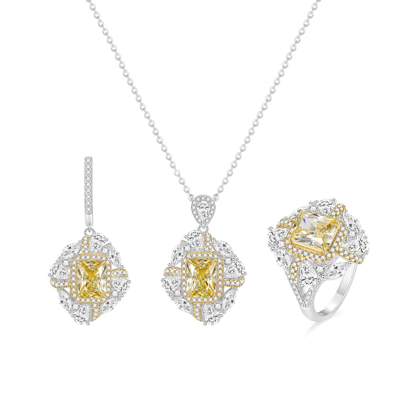 Yellow Sapphire Cubic Zirconia Necklace & Ring and Earrings Set in Sterling Silver