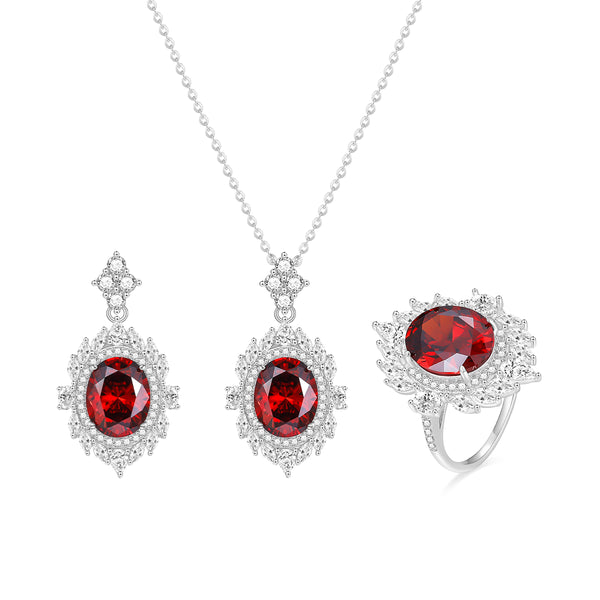 925 Sterling Silver Ruby Jewelry Set