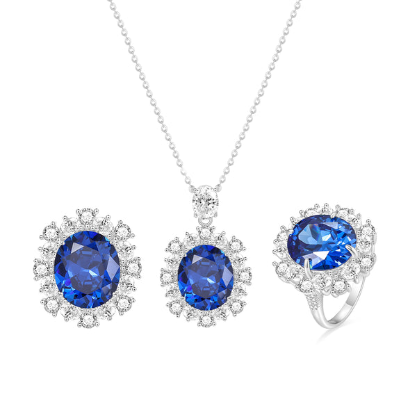 925 Sterling Silver Blue & White Sapphire Jewelry Set