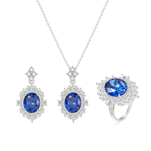 Blue & White Sapphire Jewelry Set in 925 Sterling Silver