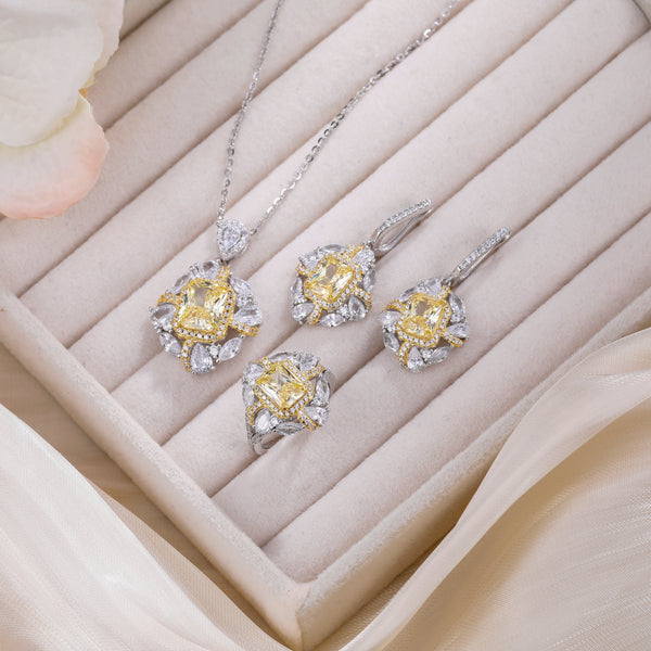 Yellow Sapphire Necklace & Ring and Earrings Set