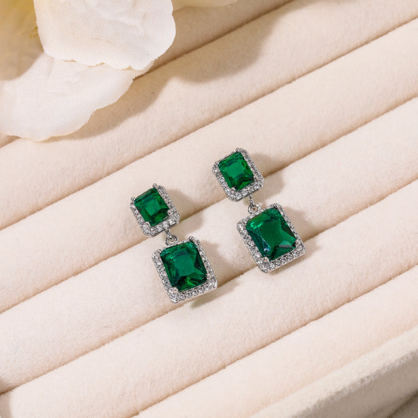 Emerald Cut Double Emerald Earrings