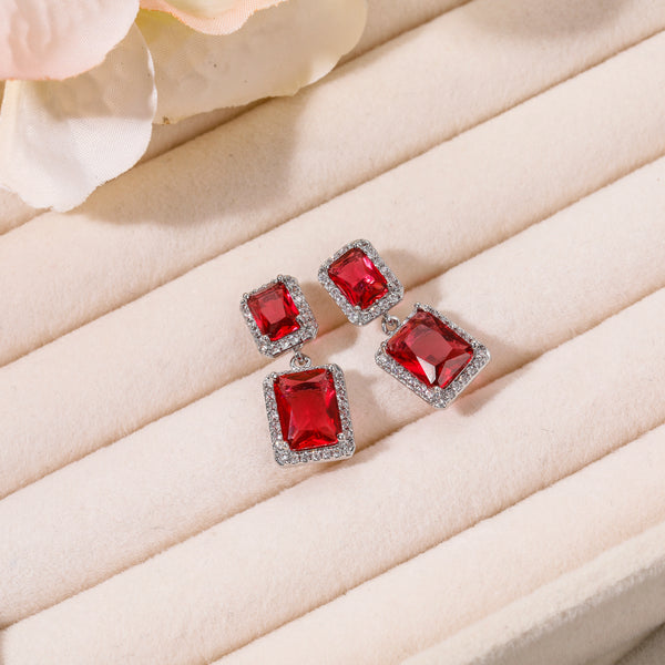 Emerald Cut Double Ruby Earrings