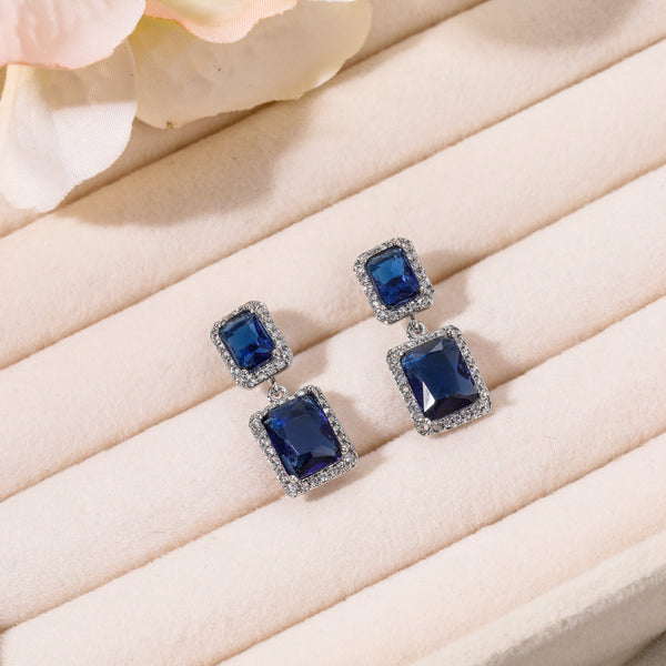 Emerald Cut Double Sapphire Earrings