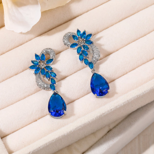 Vintage Elegant Sapphire Sterling Silver Earrings