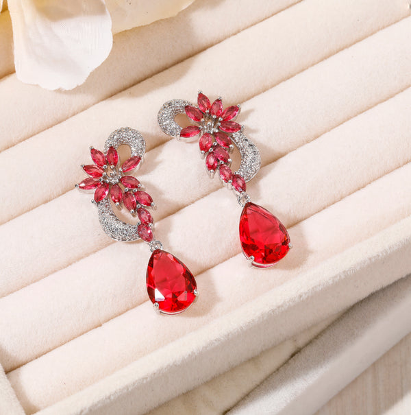 Vintage Elegant Ruby Sterling Silver Earrings