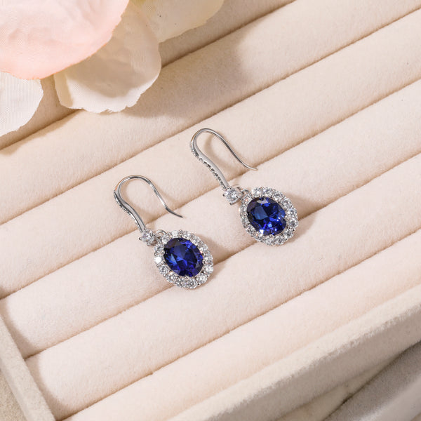 2CT Sterling Silver Cubic Zirconia Tassel Sapphire Earrings