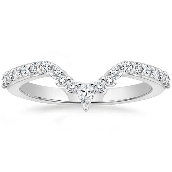 Round Cut Moissanite V Shape Wedding Band