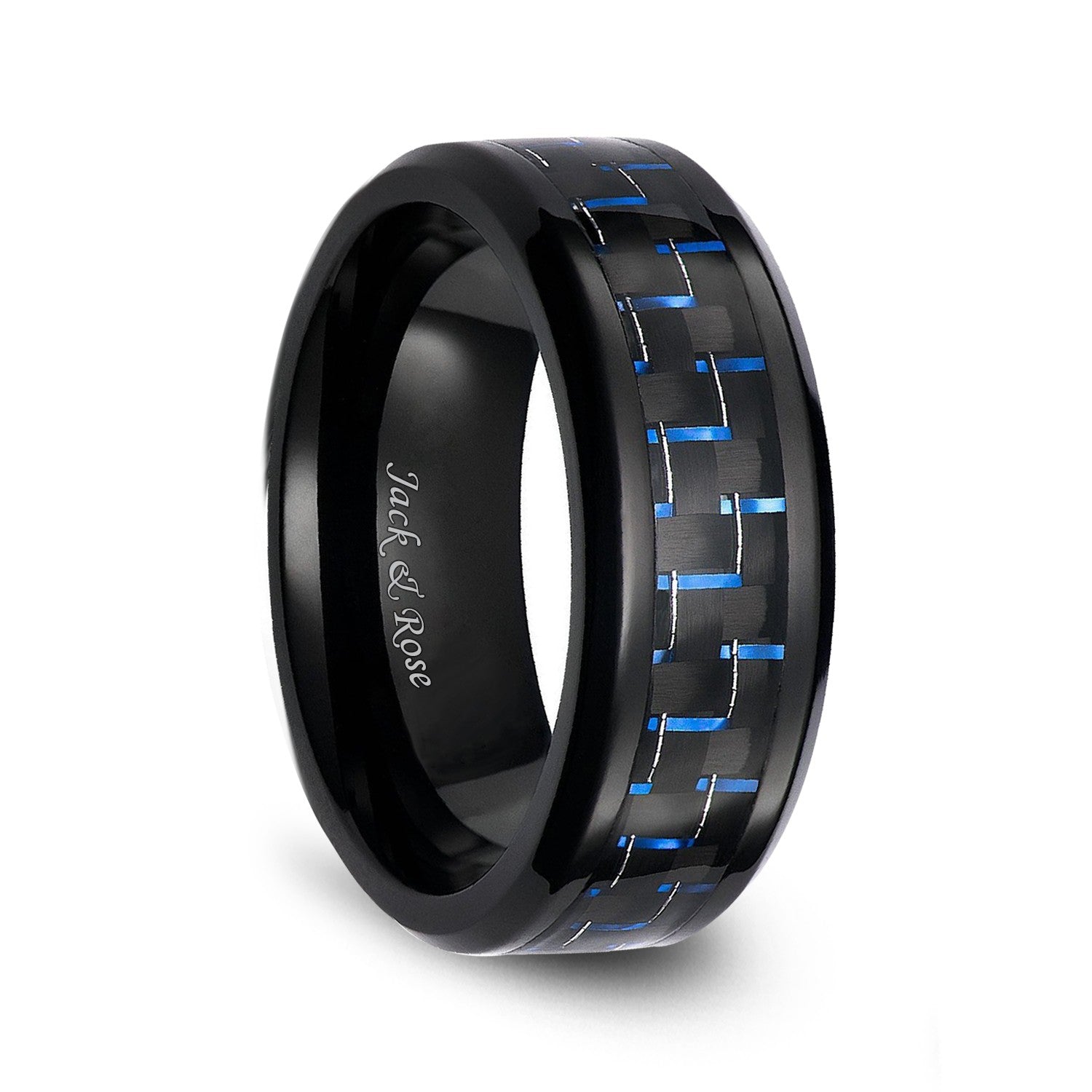 Black Ceramic Rings with Blue Carbon Fiber Fashion Engagement Rings 8m ...