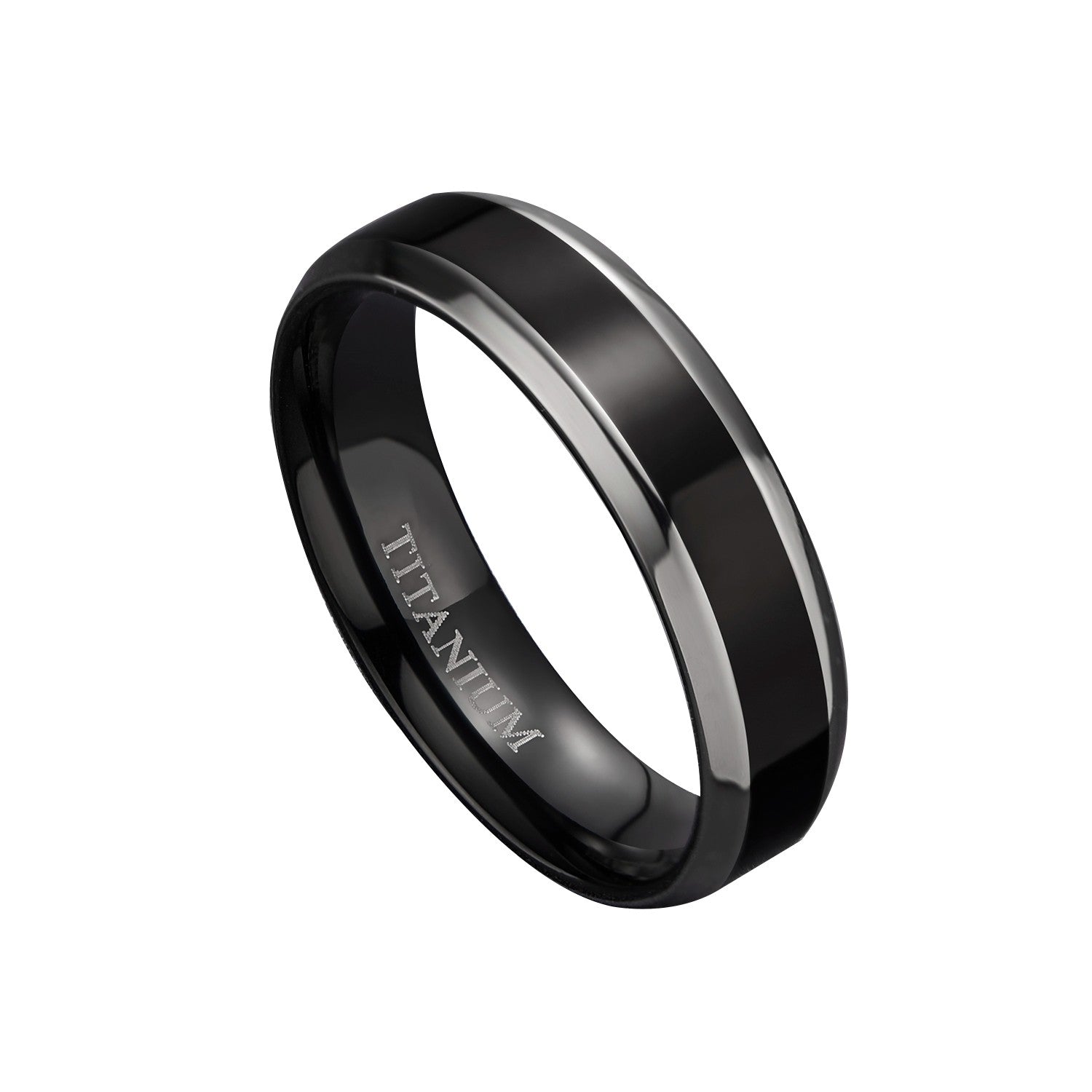 Black High Polished Titanium Wedding Band with Silver Edge 6mm 8mm ...