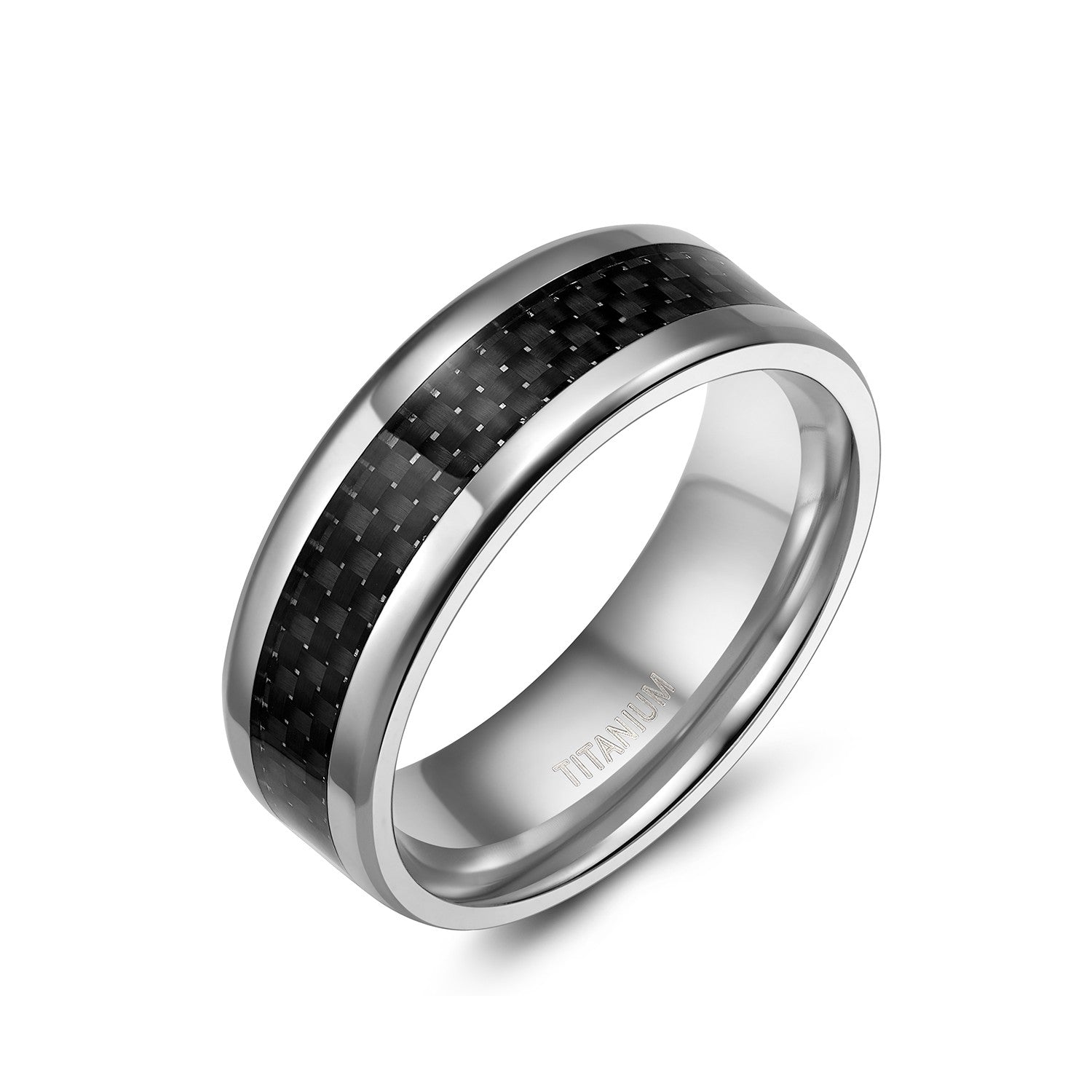 Carbon Fiber Inlay Black Titanium Mens Wedding Bands 8mm Findurings 0576